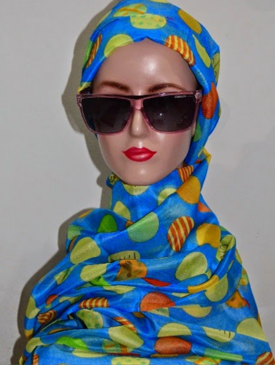 Thumbnail: Pashmina Sifon Motif Polkadot Biru Tua