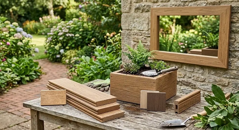 Custom wooden products: planks, planter, mirror frame