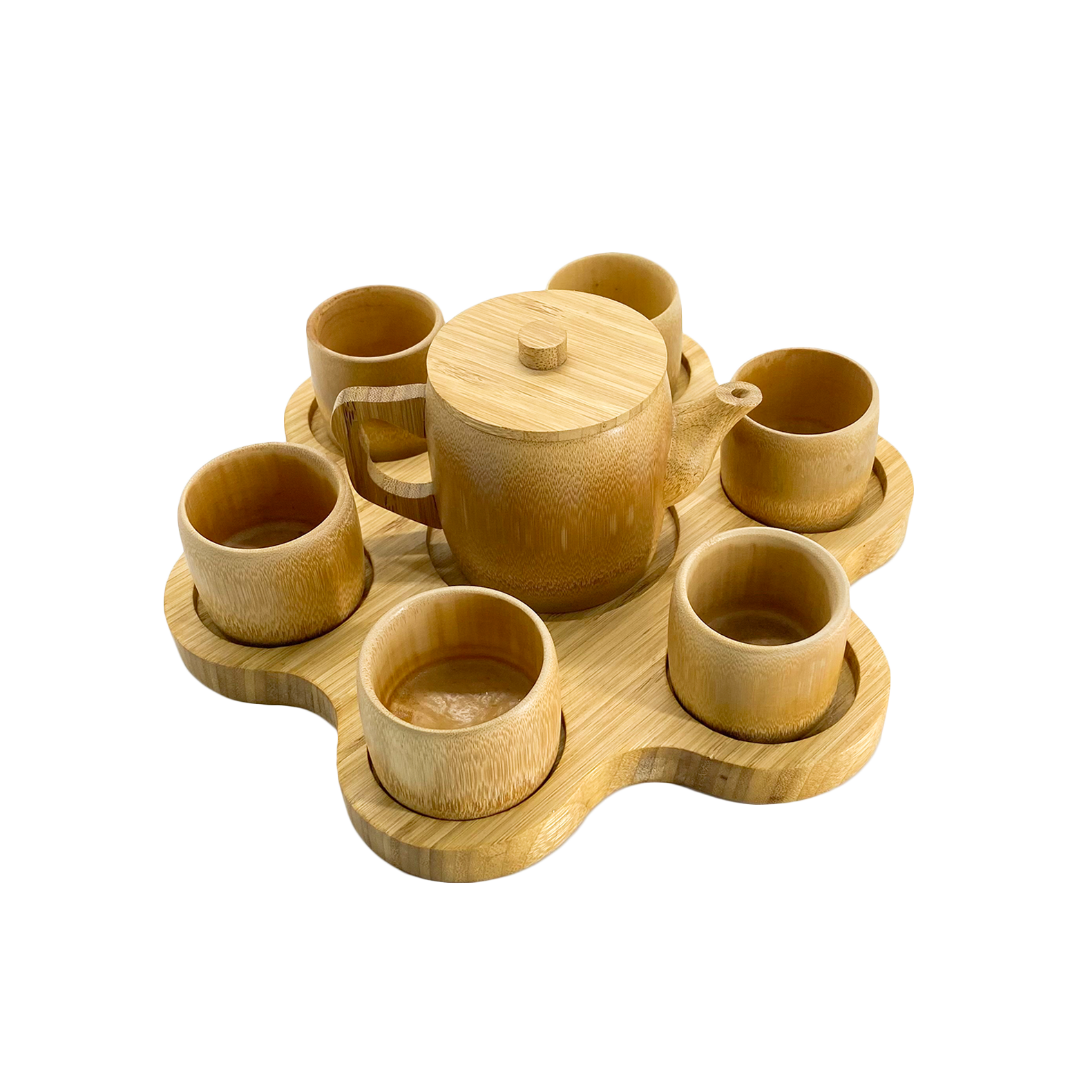 7 PIECE LOTUS FLOWEER TEA SET WITH TRAY
