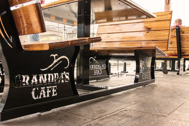 Grandpa's Cafe's custom built patio tables.