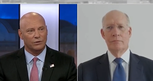 A side-by-side of two white men in suits.