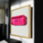 3D pink PEZ Candy Wall Art - side view, hanging on  wall living room background