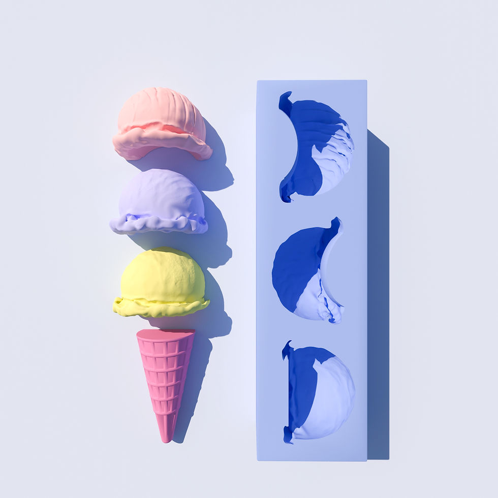 Thumbnail: Triple Scoop Ice Cream Cone with 4 separate parts and Mold, top view