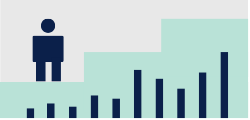 illustration of person going up bar graph stairs