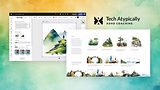 Tech Atypically ADHD Coaching brand graphic showing an AI art tool generating watercolor-style landscape illustrations, alongside a preview of multiple nature-inspired AI art concepts and the Tech Atypically logo.