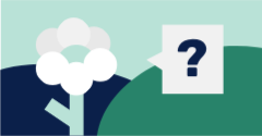 illustration of flower in field with question. mark by it