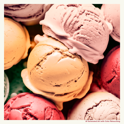 brightly colored green, pink and orange ice cream scoops