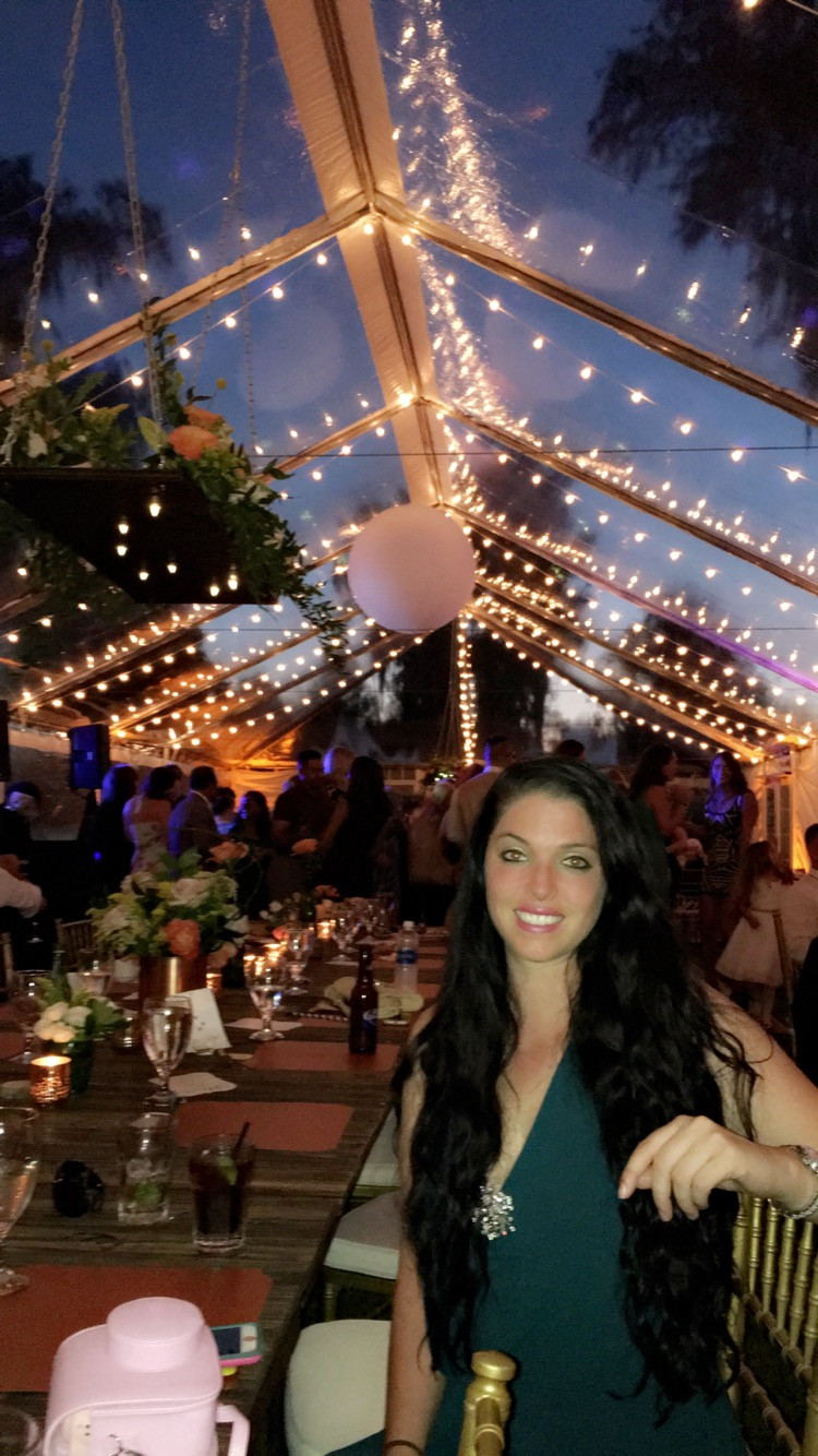 Clear Tent View with Floral Constellation Chandelier
