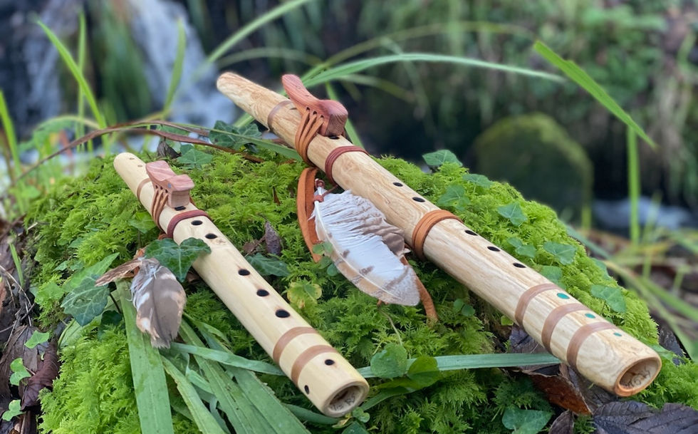 Custom made Native American flutes in forest