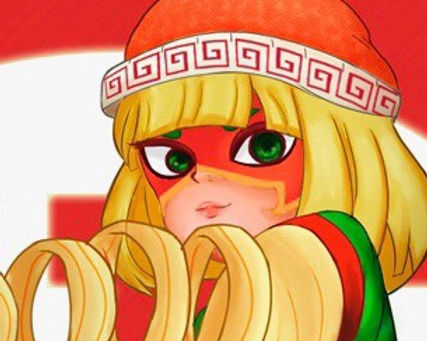 Curly noodles girl