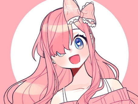 Pink bow and long salmon hair