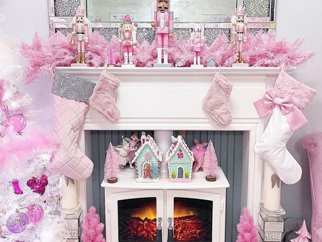 Pink Christmas fireplace
