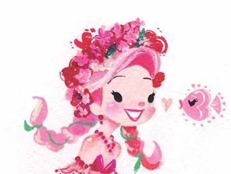 Pink floral mermaid and pink heart fish