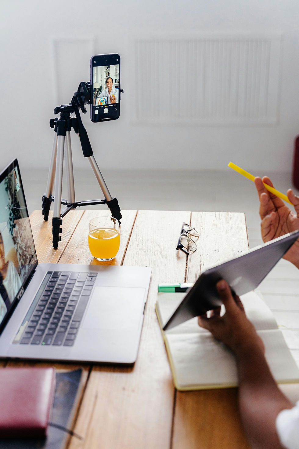Business owner making a training video