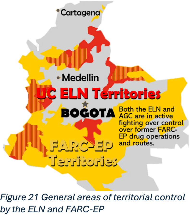 General areas of territorial control by the ELN and FARC-EP