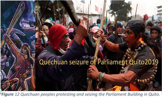 Quechuan peoples protesting and seizing the Parliament Building in Quito.