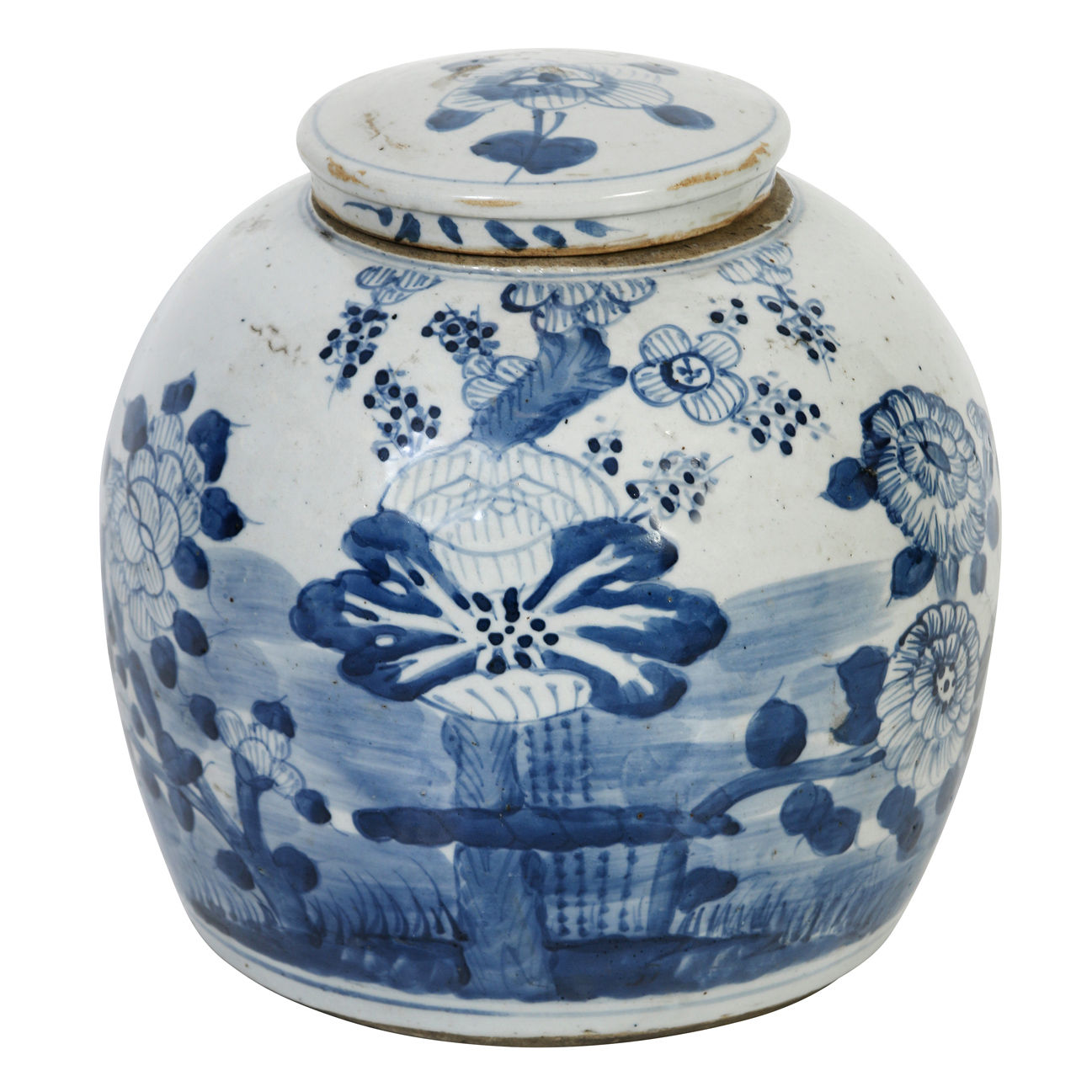 Blue and White Medium Jar with Lid