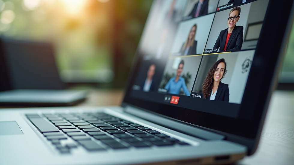 Close-up view of a laptop screen showing a virtual meeting on BCP planning