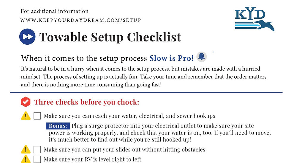 RV Newbie: Setup Checklist
