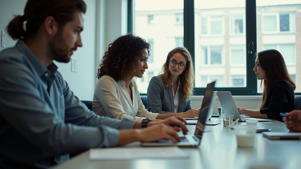 High angle view of an office with people collaborating