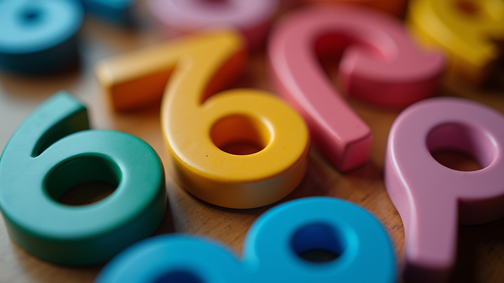 Eye-level view of colorful numerology numbers in artistic letters