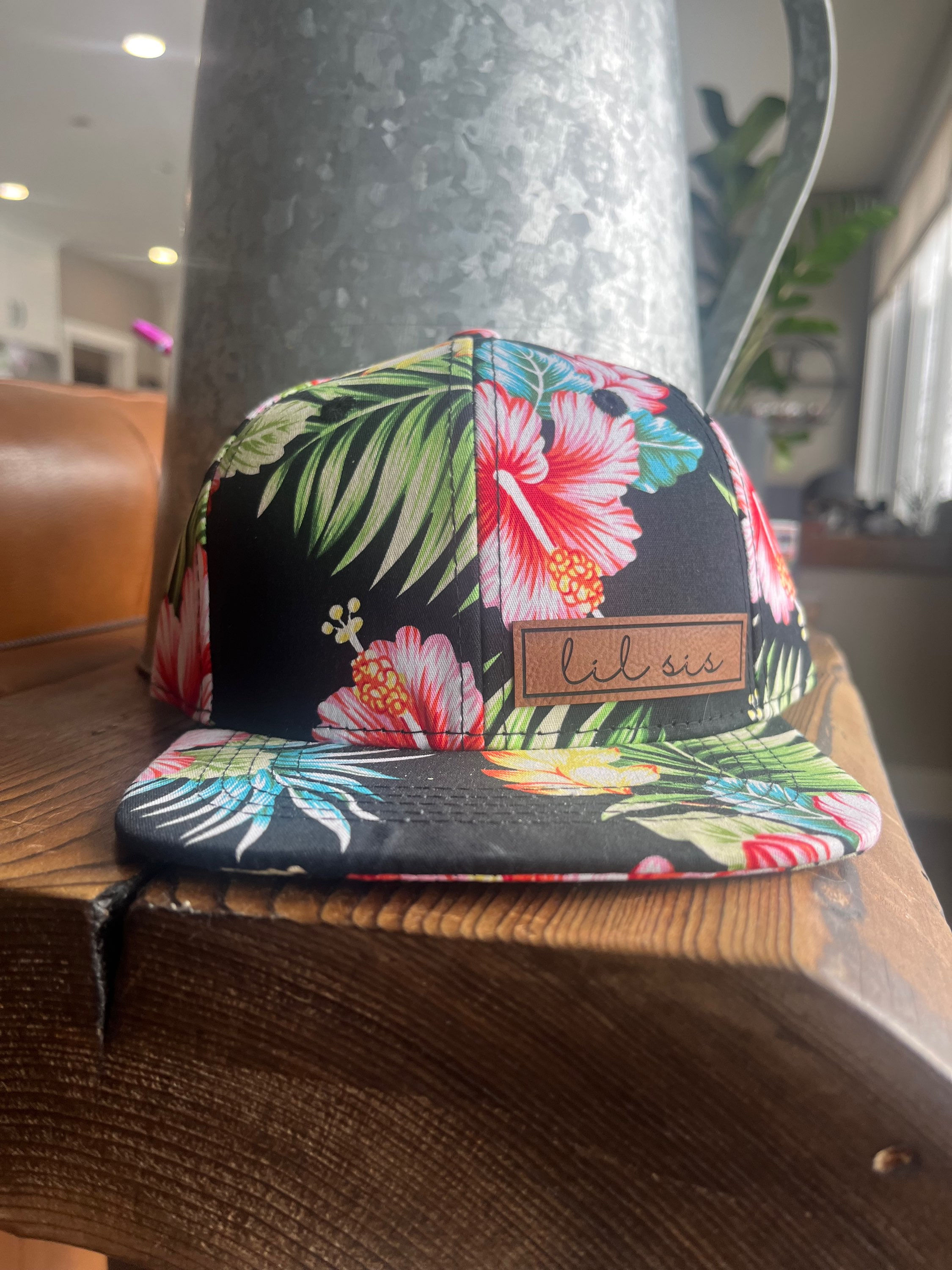 Youth Black Floral Flat Brim