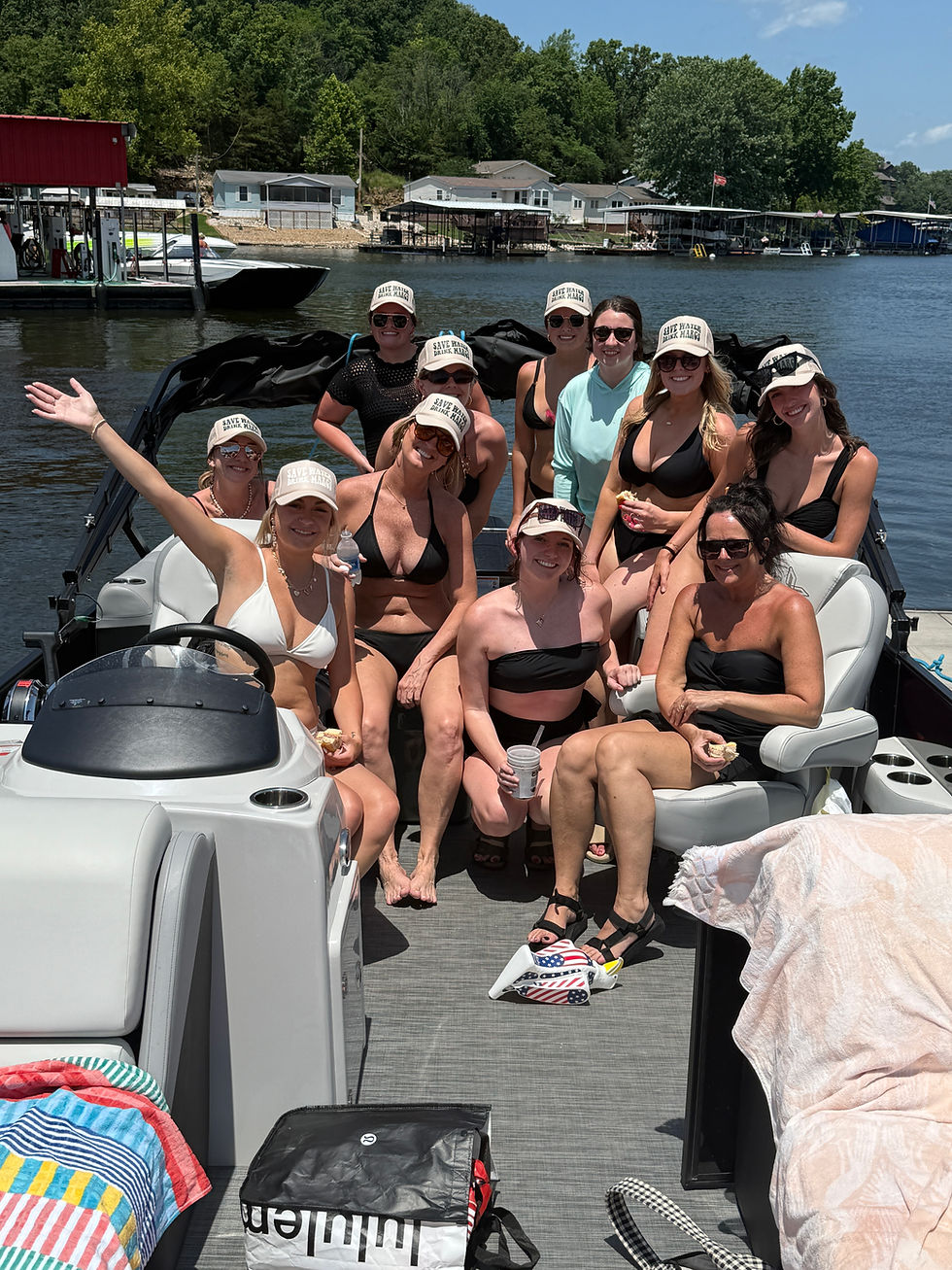 Bachelorette party enjoying a fun boat charter at Lake of the Ozarks