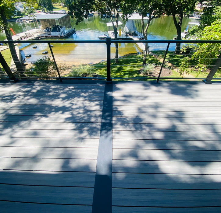 Deckorators lumber on a lakefront deck