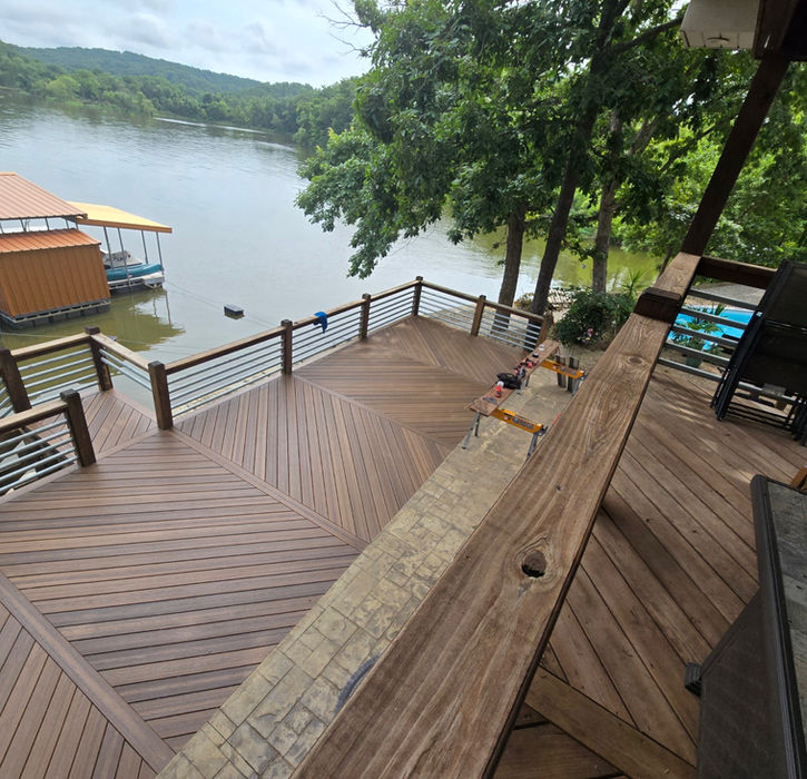modern backyard deck with composite decking boards