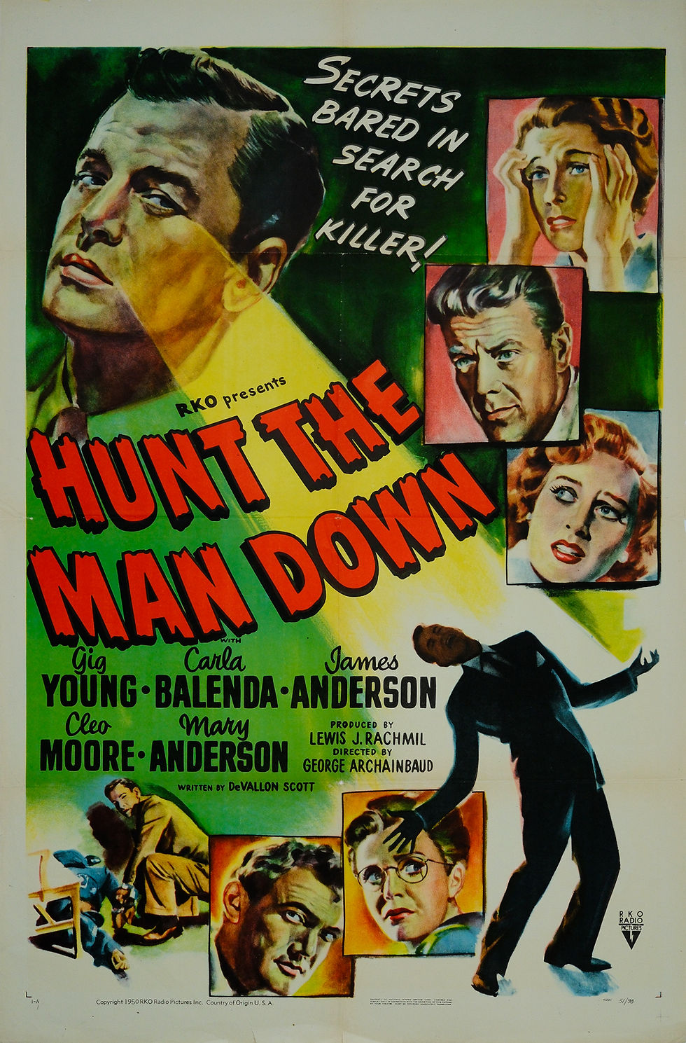 Hunt the Man Down original 1950 RKO film noir poster