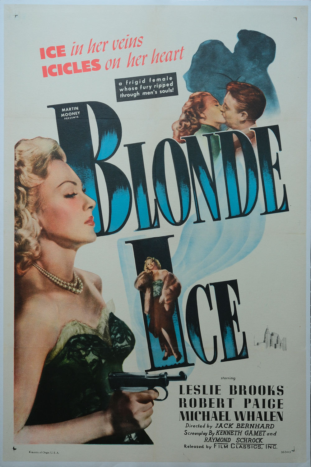 Blonde Ice rare original 1948 film noir movie poster