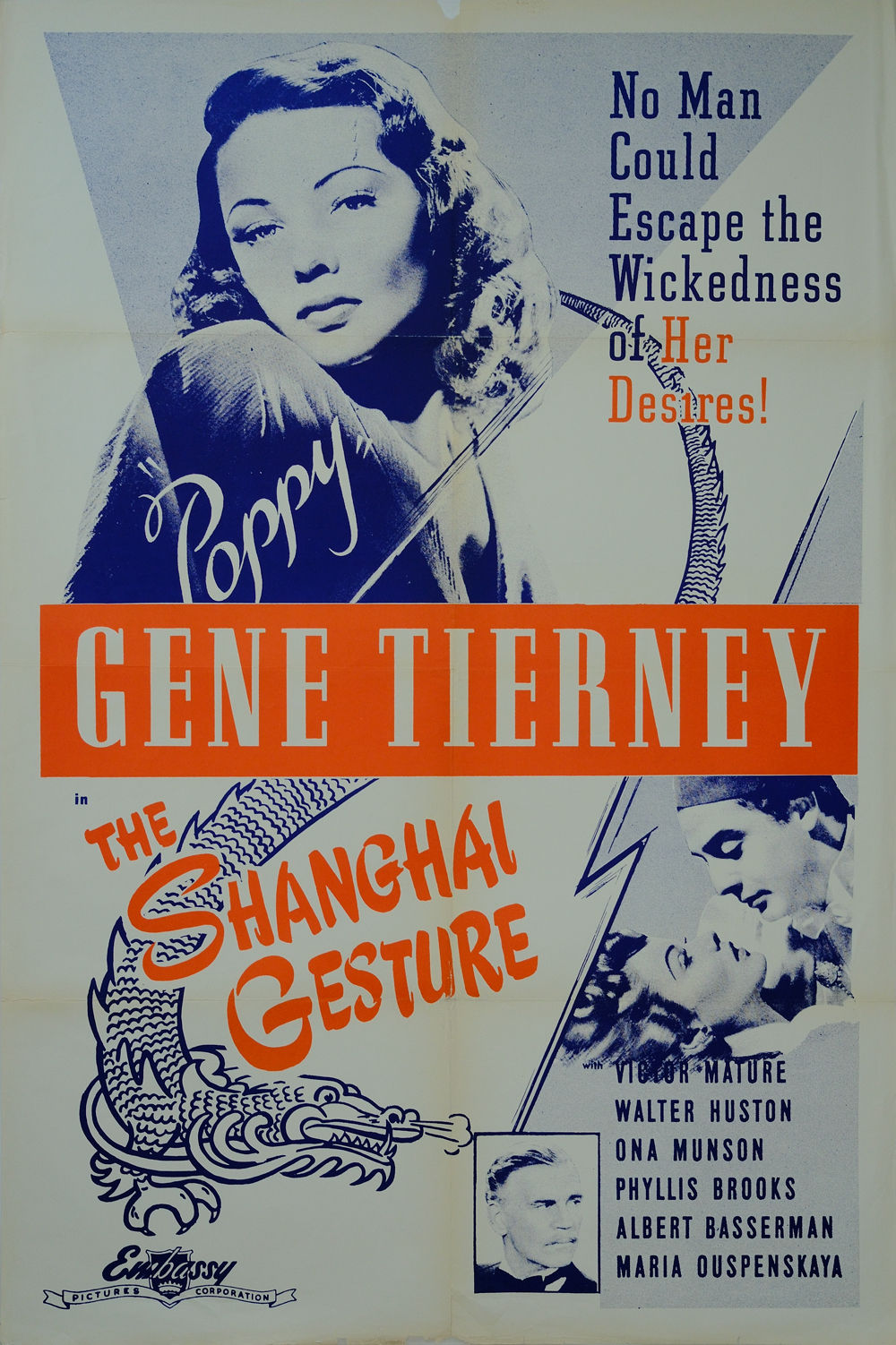 The Shanghai Gesture rare original Gene Tierney film noir poster