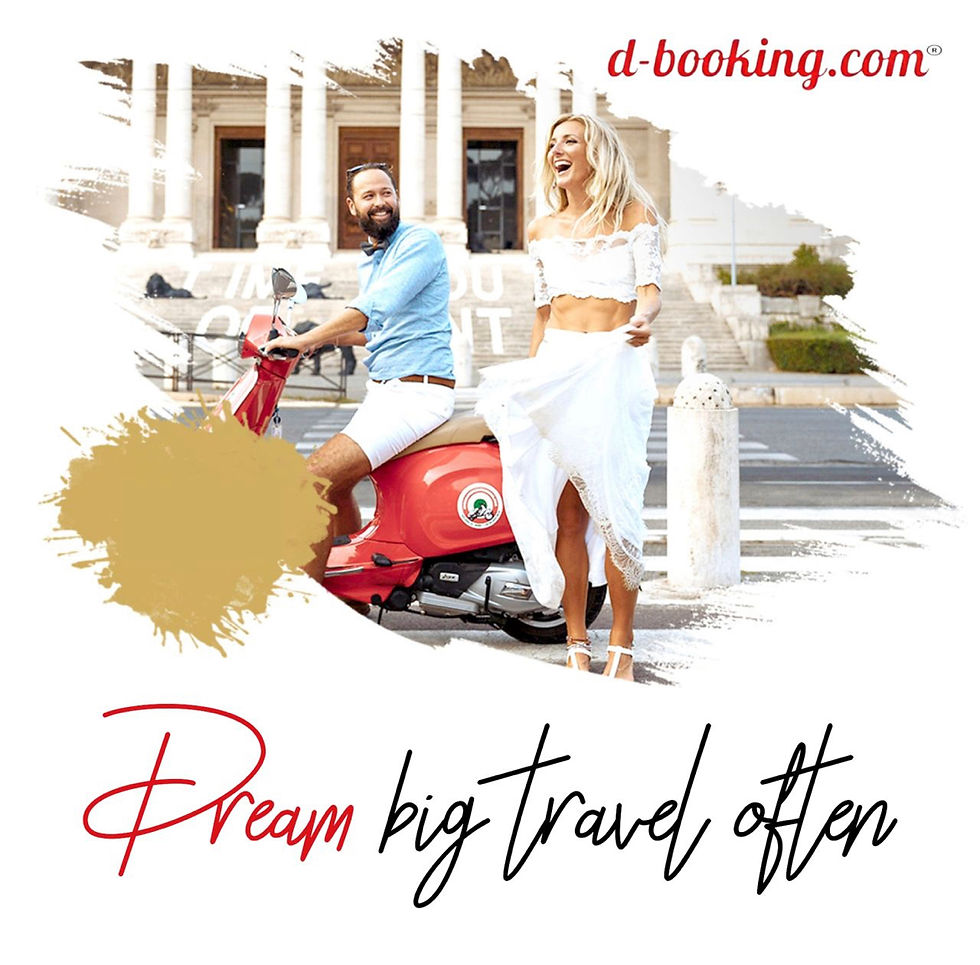 Travel couple on red scooter