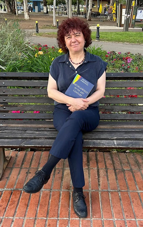 Michelle Korenfeld with teacher book Michelangelo.jpg