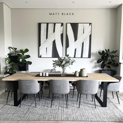 Furniture Matt Black Dining Room Tables Ferrograin Black & Oak