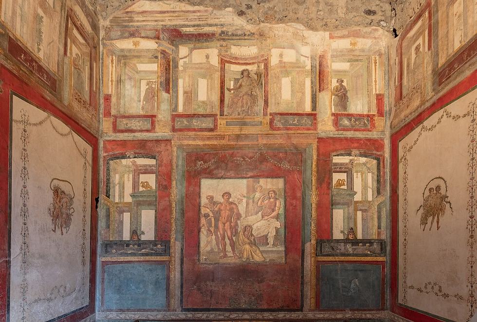Estilo ornamental o de candelabros. Habitación de Ixión en la casa de los Vetii, Pompeya.