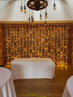Fairy light wall at Reymerston hall 
