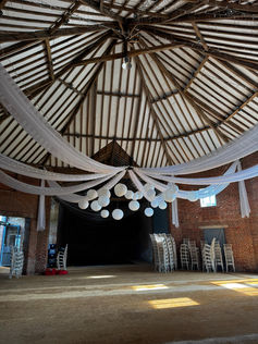 Draping canopy with hanging lanterns - Octagon Barn