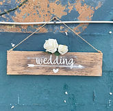 Wooden Hanging "Wedding" Sign With White Vinyl And Faux Roses