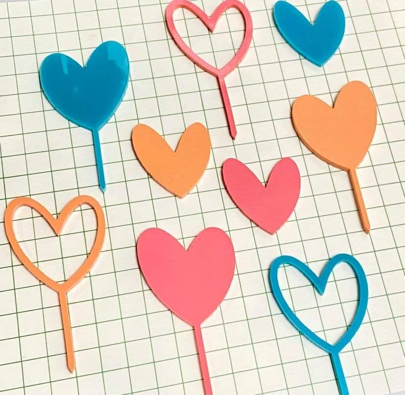 Thumbnail: 9 Piece Acrylic Plastic Heart Shape Cupcake Toppers