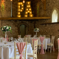 Rustic Letters, Blush Pink Chair Drapes and Candelabras with Artificial Florals