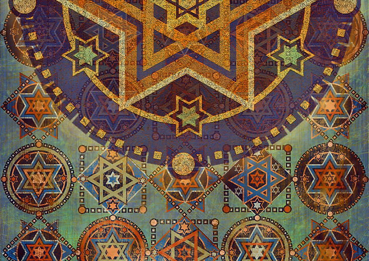 geometric pattern stars on dark red back