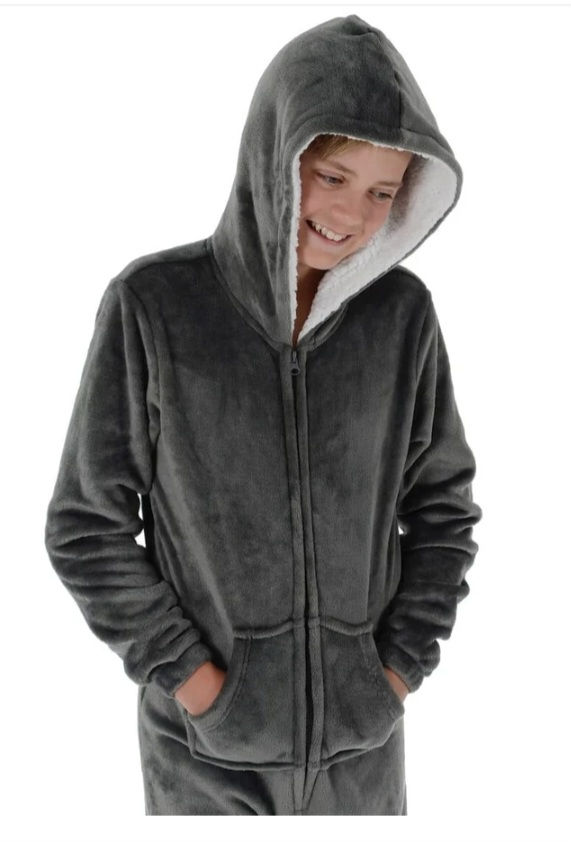 Thumbnail: Kids All in One Pyjamas Fleece Hooded Sleep Suit Nightwear