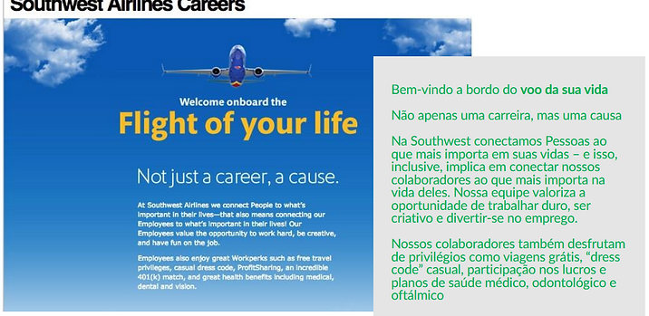 Bem-vindo ao voo da sua vinda - texto da Southwest para candidatos a trabalhar com eles