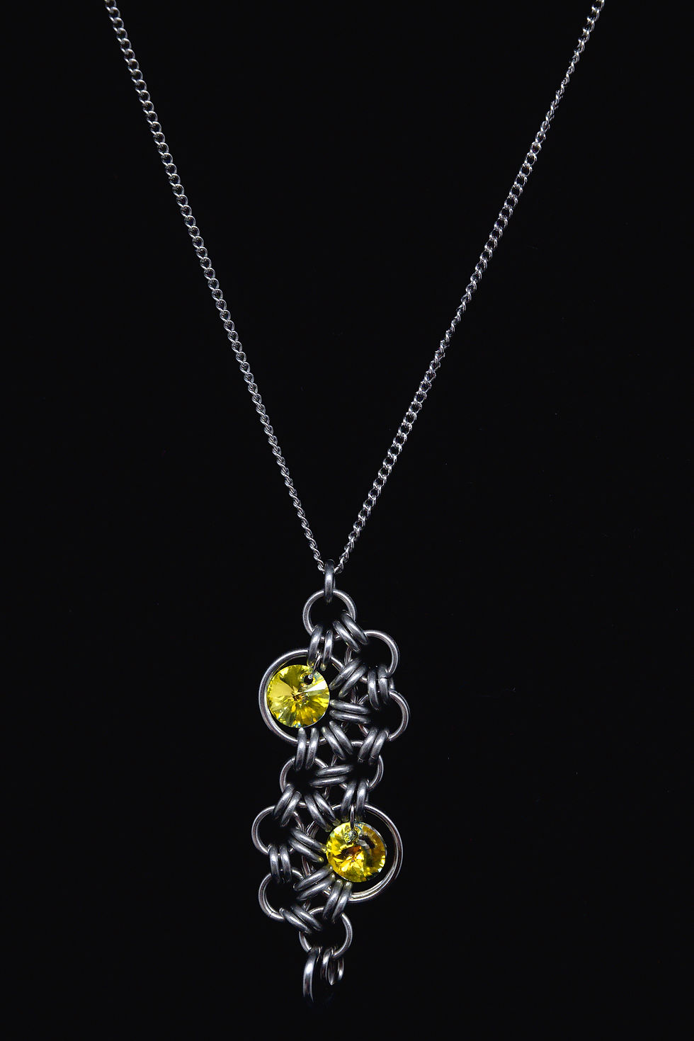 Yellow Crystal Stepping Stone Chainmaille Necklace
