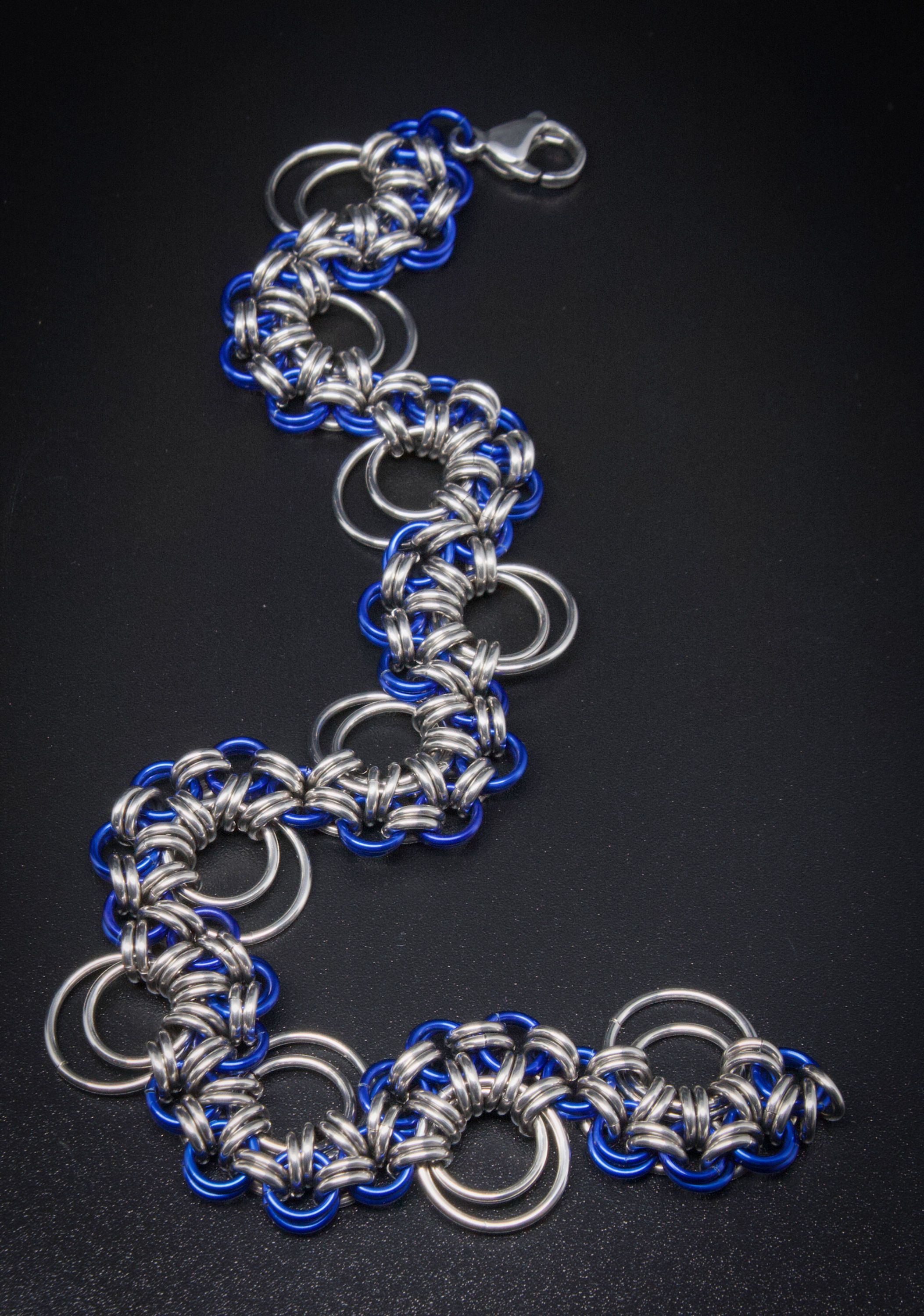 Blue and Stainless Stepping Stones Chainmaille Necklace