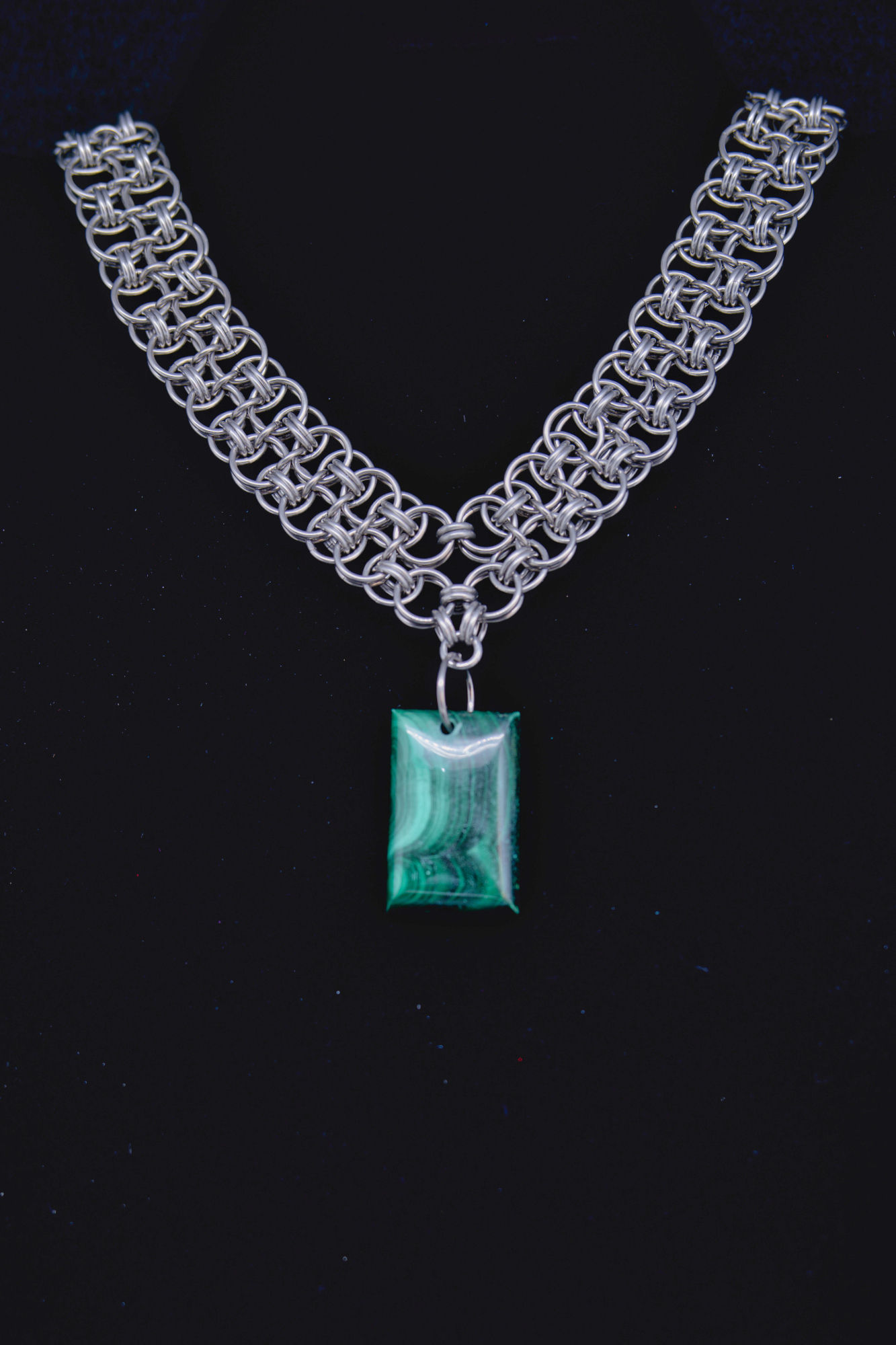 Square Malachite Helm Chainmaille Necklace