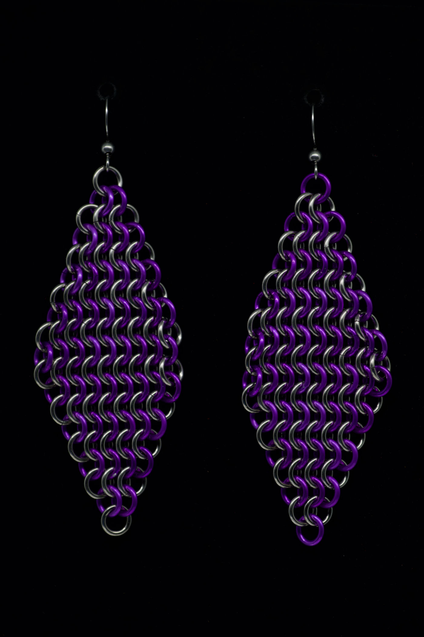 Stainless Steel and Purple Euro 4 in 1 Diamond Chainmaille Earrings