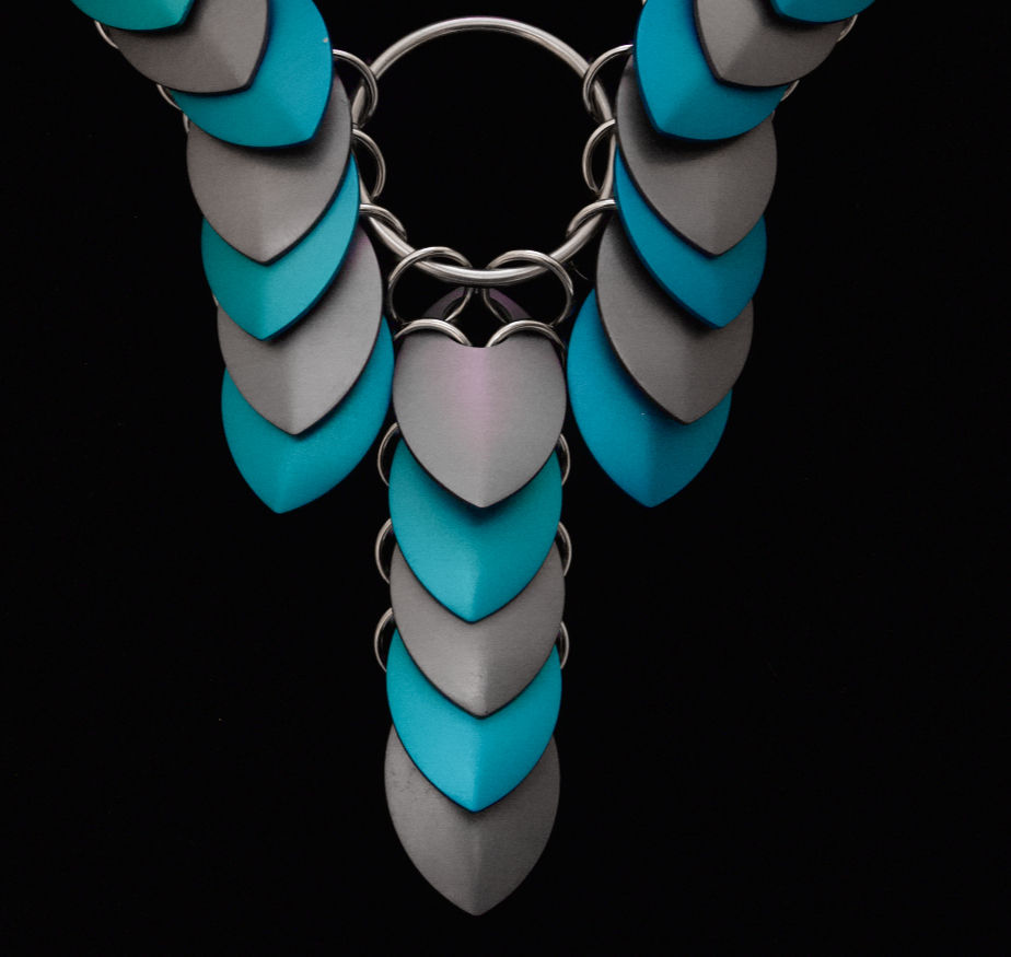 Thumbnail: Teal/Gray Scale Chainmaille Necklace