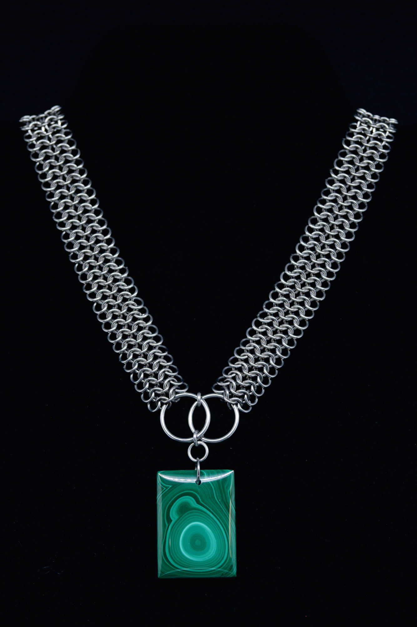 Square Malachite Euro Chainmaille Necklace